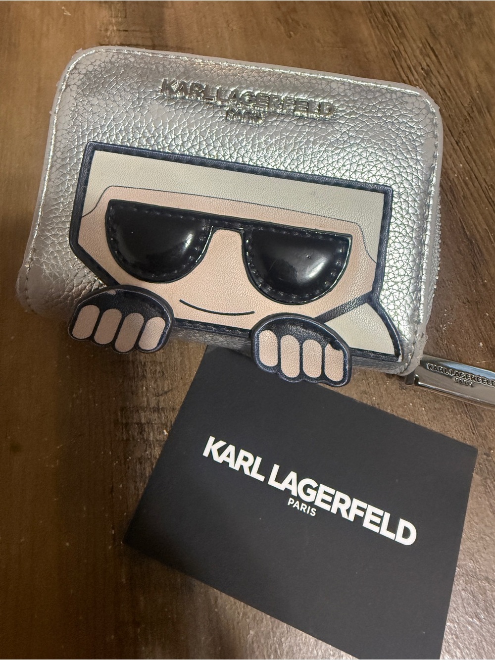 Karl Lagerfeld Silver Zippered Accordion Card Wallet